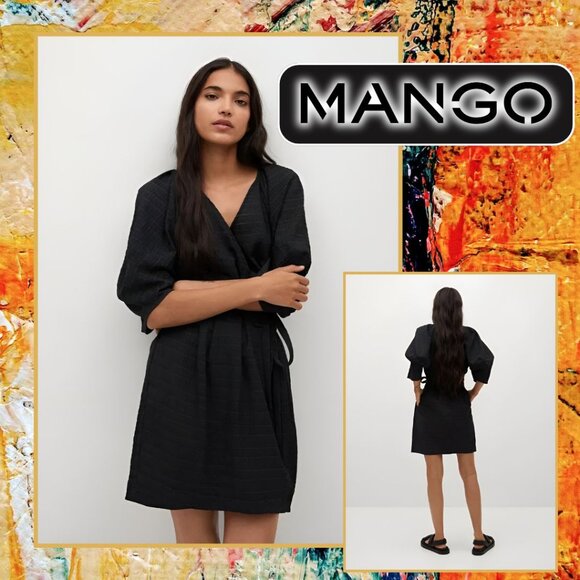 Mango Textured Puffed Sleeve Mini Dress with POCKETS (size S) - Picture 1 of 15